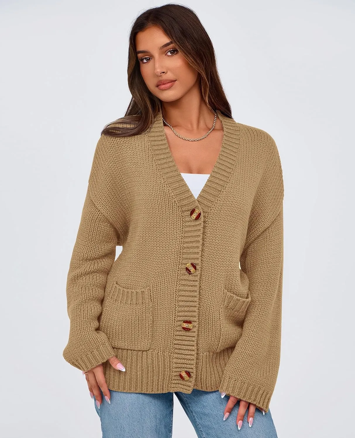PRETTYGARDEN Women's Cardigan Sweaters Long Sleeve Open Front Button Up V Neck Ribbed Knit Winter Sweater Jackets