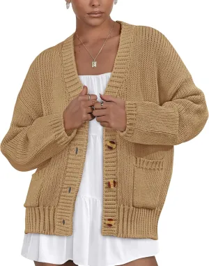 PRETTYGARDEN Women's Cardigan Sweaters Long Sleeve Open Front Button Up V Neck Ribbed Knit Winter Sweater Jackets