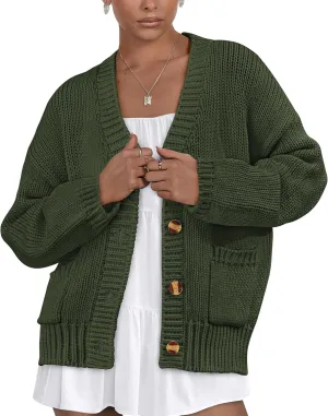 PRETTYGARDEN Women's Cardigan Sweaters Long Sleeve Open Front Button Up V Neck Ribbed Knit Winter Sweater Jackets