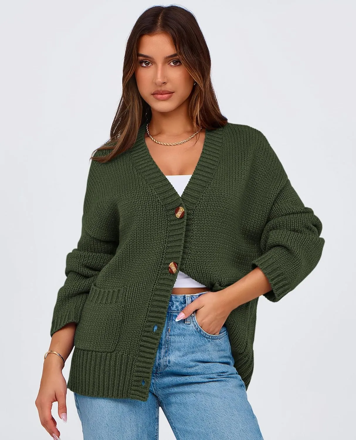 PRETTYGARDEN Women's Cardigan Sweaters Long Sleeve Open Front Button Up V Neck Ribbed Knit Winter Sweater Jackets