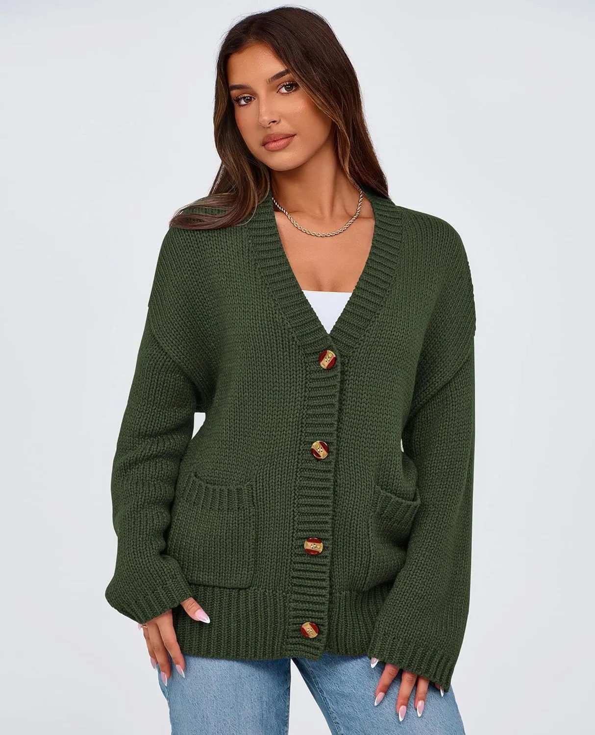 PRETTYGARDEN Women's Cardigan Sweaters Long Sleeve Open Front Button Up V Neck Ribbed Knit Winter Sweater Jackets