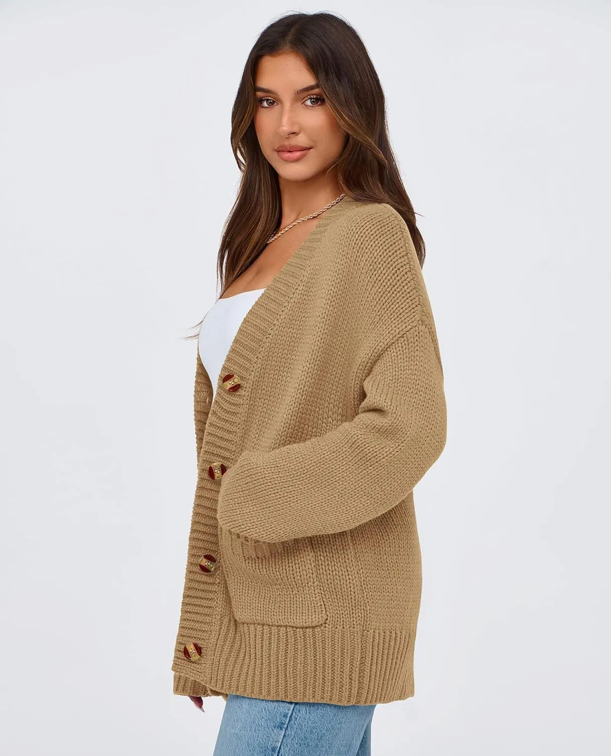 PRETTYGARDEN Women's Cardigan Sweaters Long Sleeve Open Front Button Up V Neck Ribbed Knit Winter Sweater Jackets