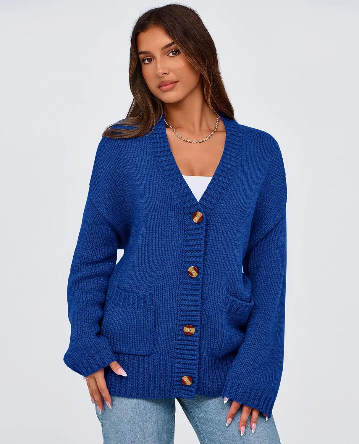 PRETTYGARDEN Women's Cardigan Sweaters Long Sleeve Open Front Button Up V Neck Ribbed Knit Winter Sweater Jackets