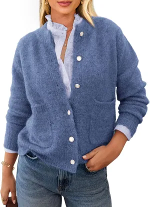 PRETTYGARDEN Women's Knit Cardigan Sweaters Casual Long Sleeve Open Front Button Up Ribbed Fall Spring Sweater Jackets