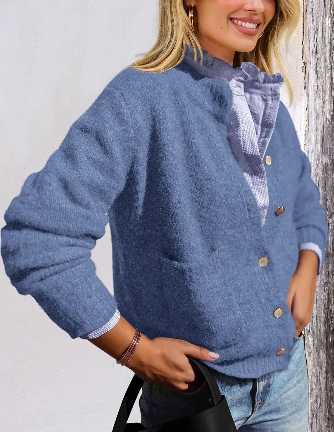 PRETTYGARDEN Women's Knit Cardigan Sweaters Casual Long Sleeve Open Front Button Up Ribbed Fall Spring Sweater Jackets