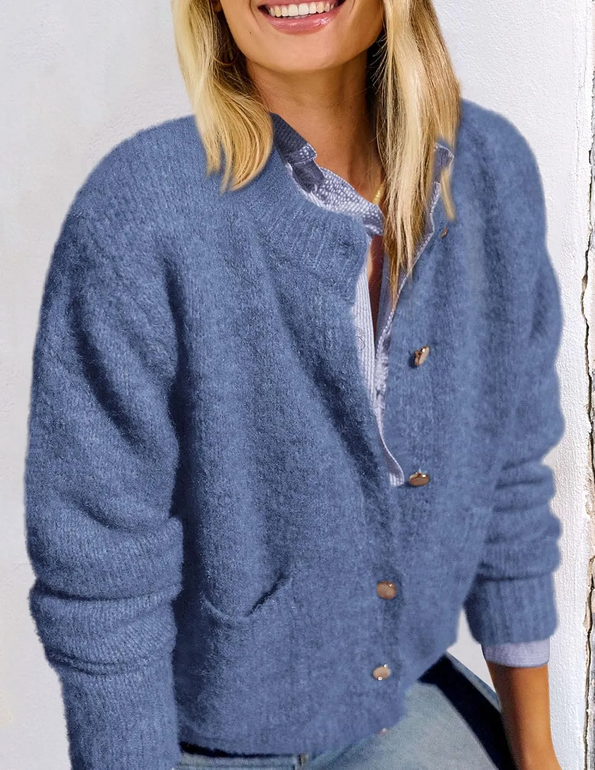PRETTYGARDEN Women's Knit Cardigan Sweaters Casual Long Sleeve Open Front Button Up Ribbed Fall Spring Sweater Jackets