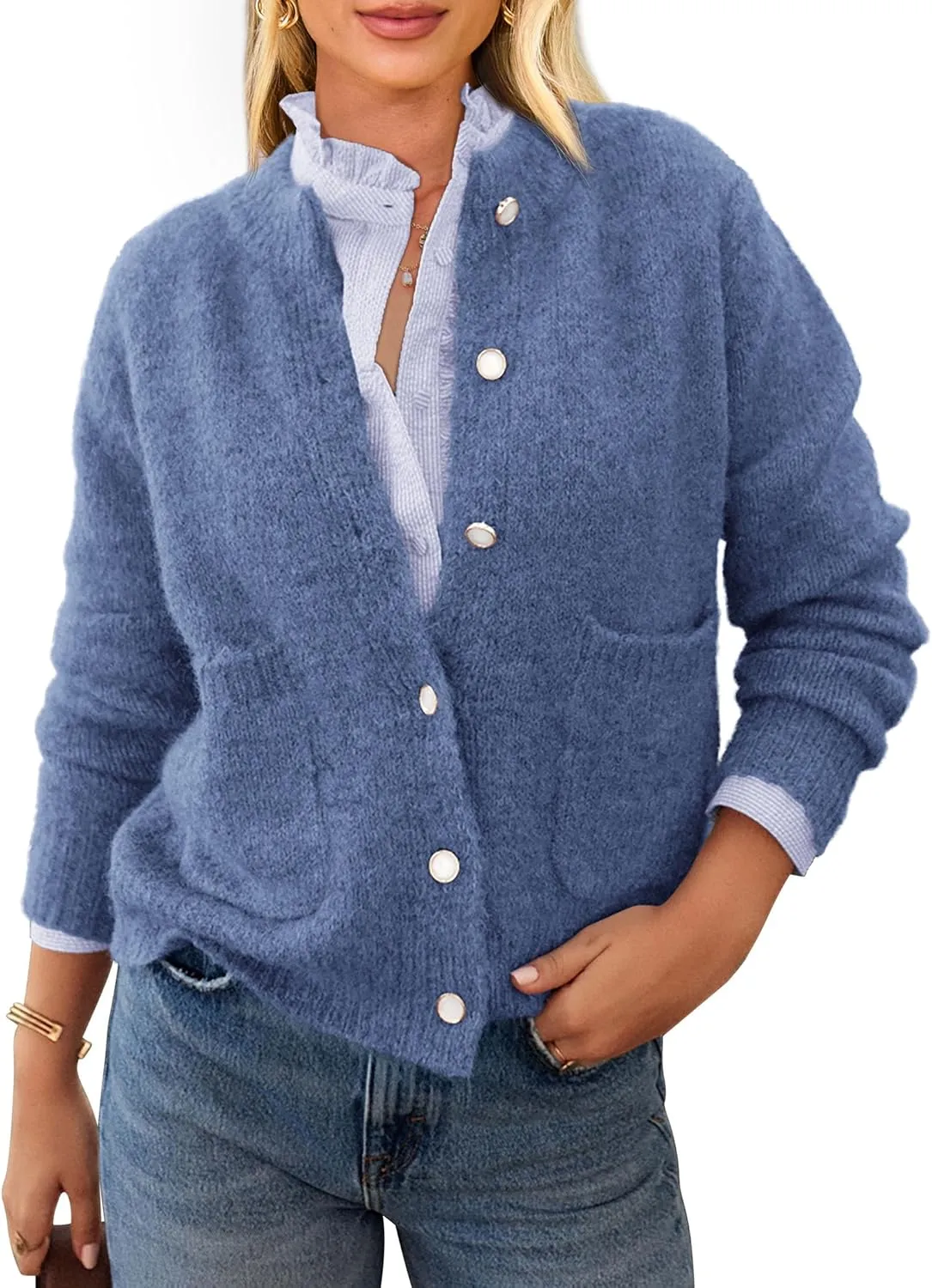PRETTYGARDEN Women's Knit Cardigan Sweaters Casual Long Sleeve Open Front Button Up Ribbed Fall Spring Sweater Jackets