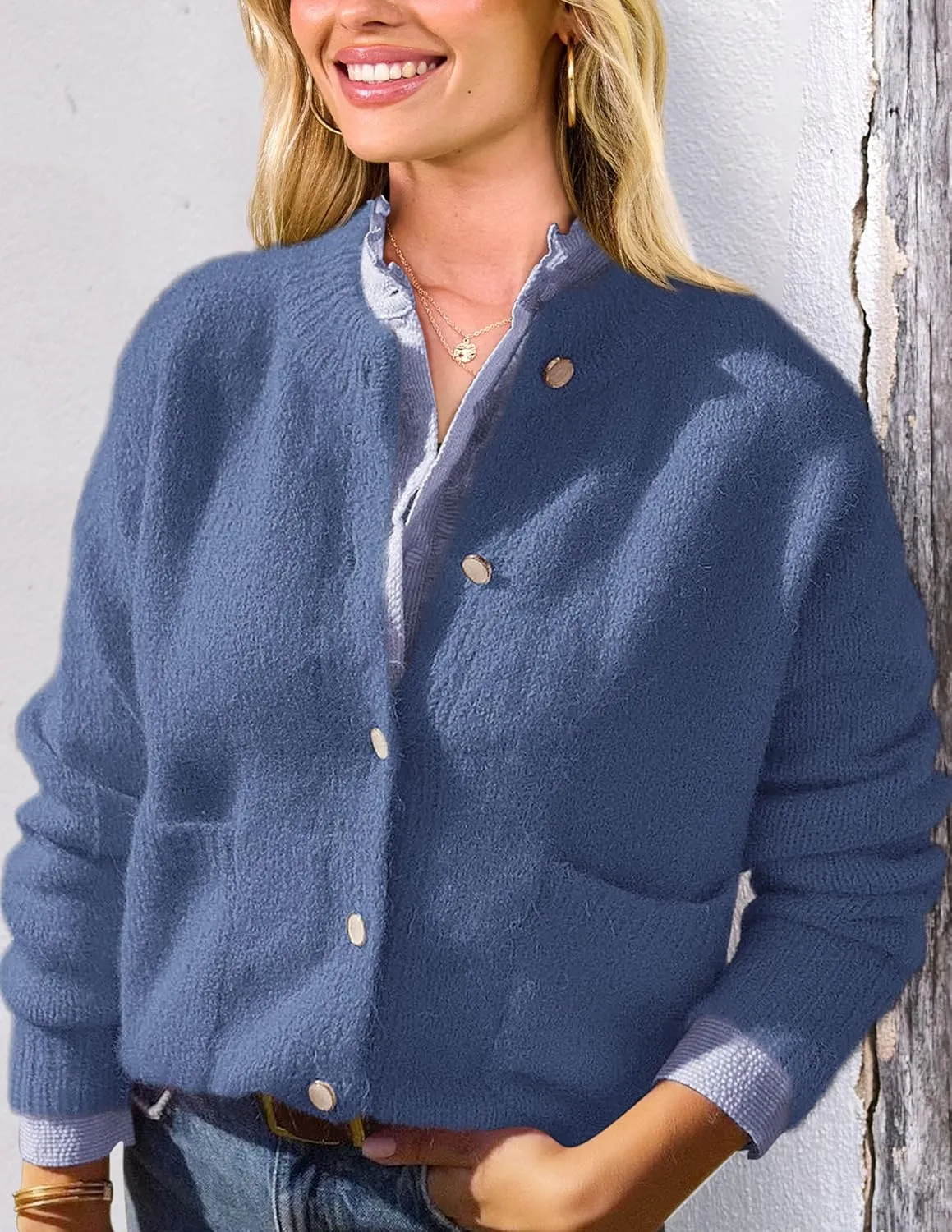 PRETTYGARDEN Women's Knit Cardigan Sweaters Casual Long Sleeve Open Front Button Up Ribbed Fall Spring Sweater Jackets