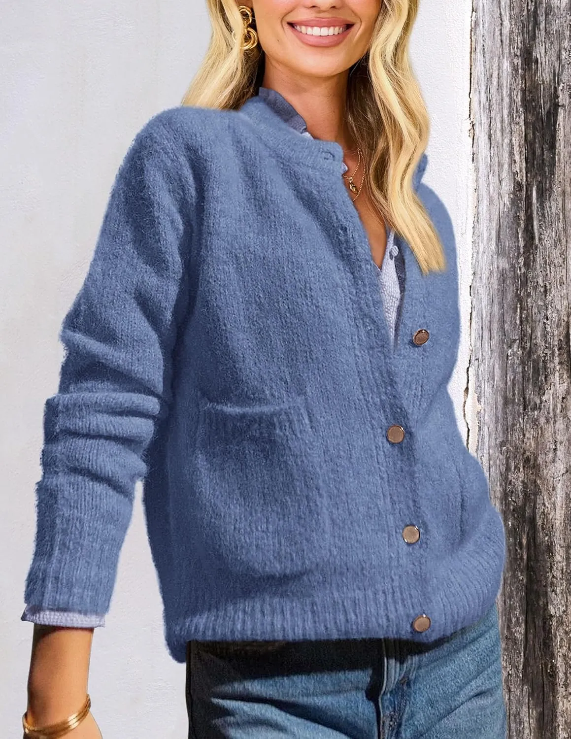 PRETTYGARDEN Women's Knit Cardigan Sweaters Casual Long Sleeve Open Front Button Up Ribbed Fall Spring Sweater Jackets