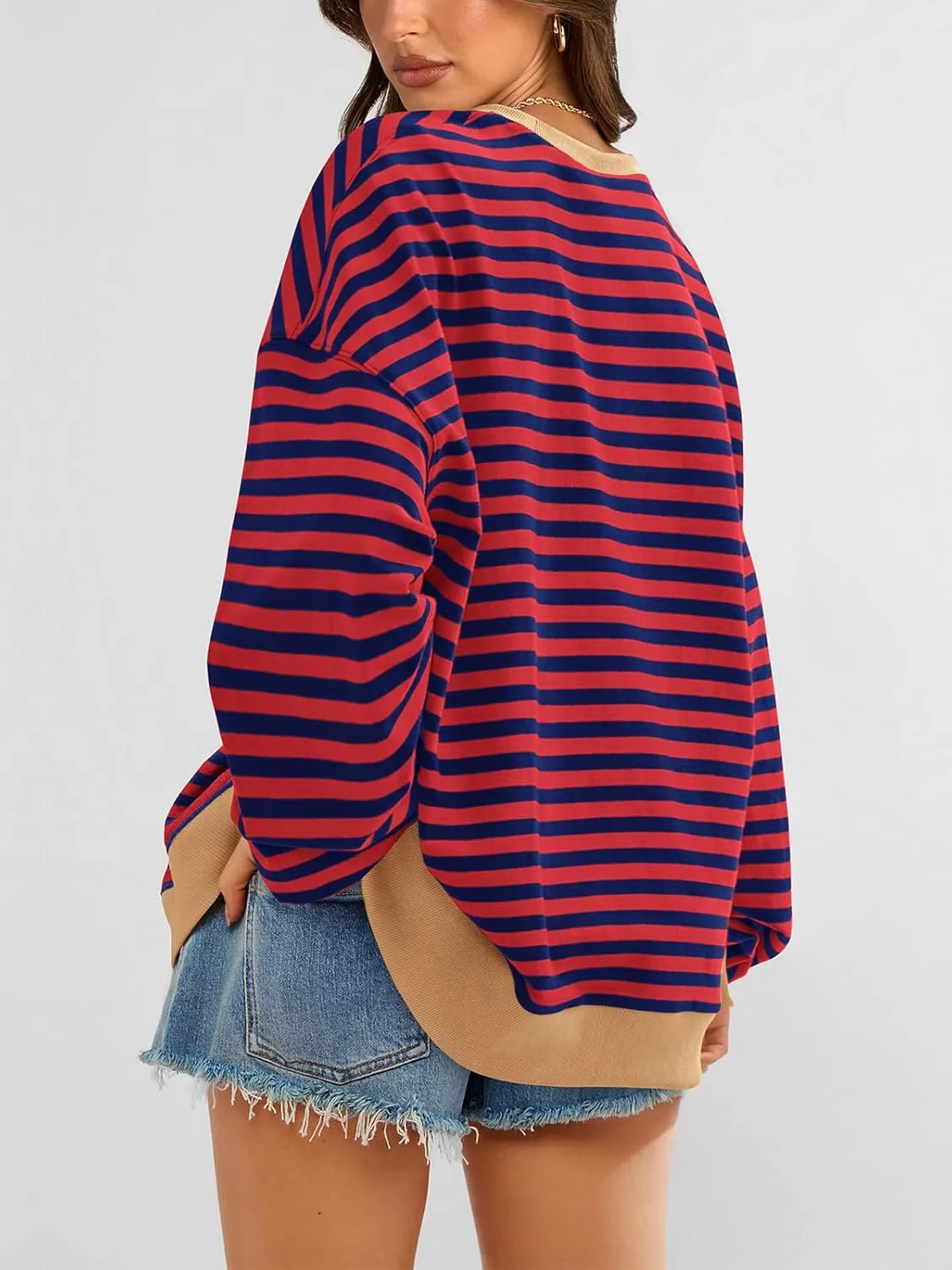 PRETTYGARDEN Womens Striped Oversized Sweatshirt Color Block Crew Neck Long Sleeve Casual Loose Pullover Top Y2K Clothes
