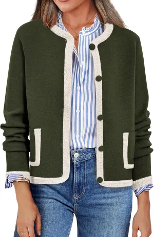 PRETTYGARDEN Women's Winter Trendy Button Down Open Front Cardigan Sweaters Knit Color Block Jackets Fall Fashion Clothes