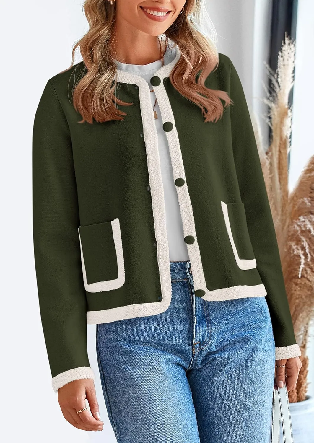 PRETTYGARDEN Women's Winter Trendy Button Down Open Front Cardigan Sweaters Knit Color Block Jackets Fall Fashion Clothes