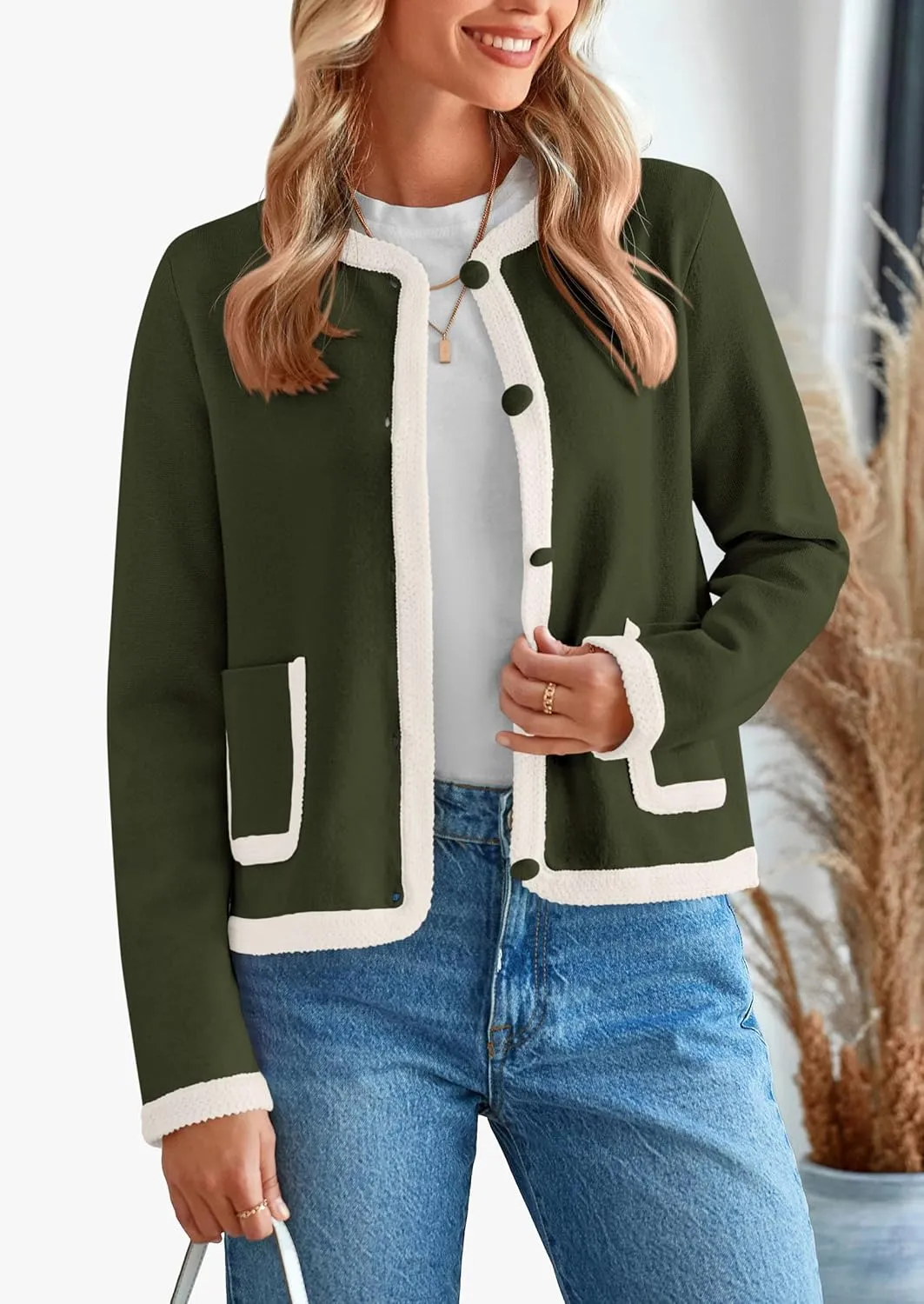 PRETTYGARDEN Women's Winter Trendy Button Down Open Front Cardigan Sweaters Knit Color Block Jackets Fall Fashion Clothes