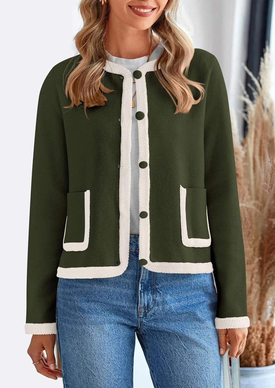 PRETTYGARDEN Women's Winter Trendy Button Down Open Front Cardigan Sweaters Knit Color Block Jackets Fall Fashion Clothes