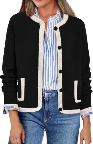 PRETTYGARDEN Women's Winter Trendy Button Down Open Front Cardigan Sweaters Knit Color Block Jackets Fall Fashion Clothes