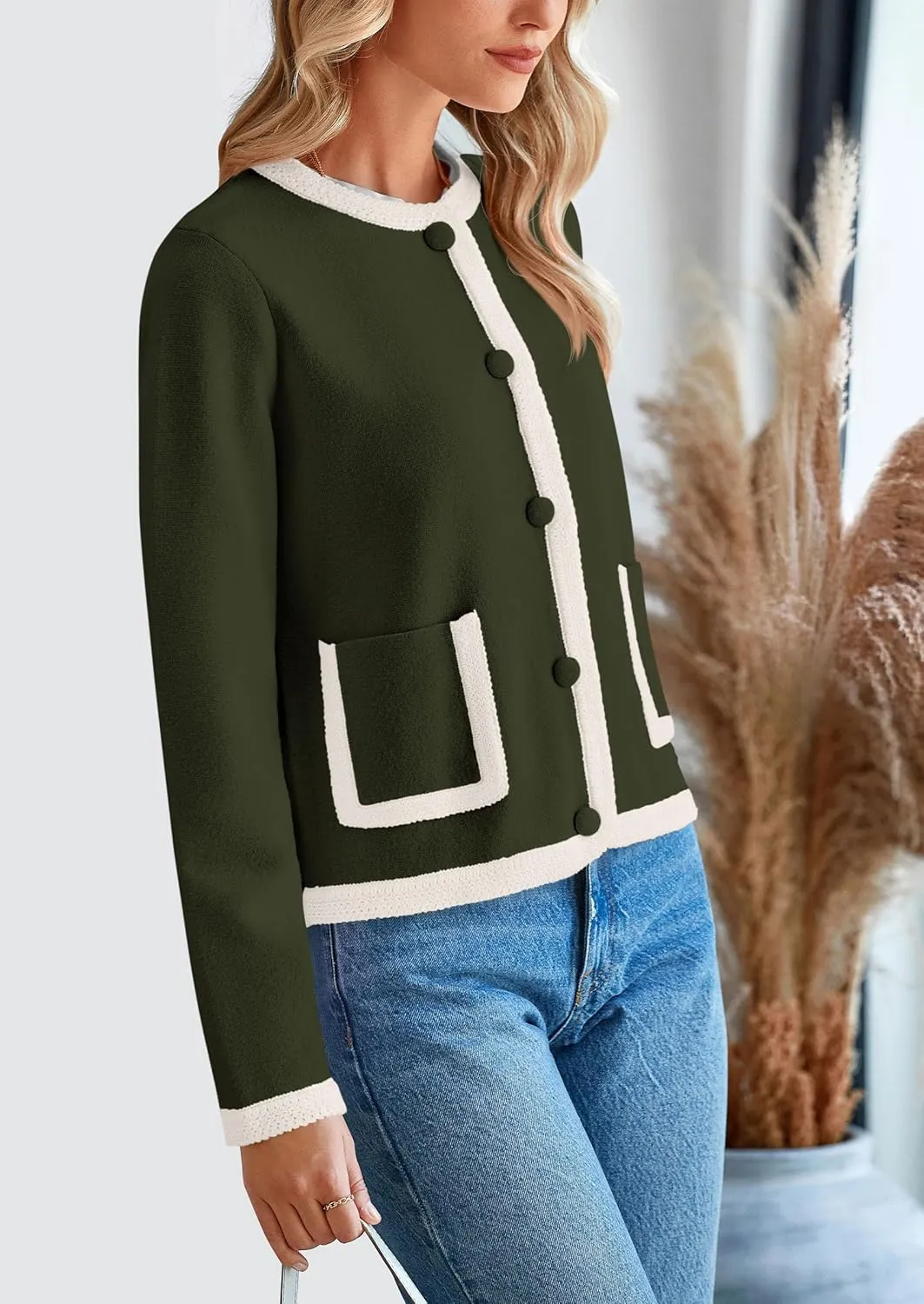 PRETTYGARDEN Women's Winter Trendy Button Down Open Front Cardigan Sweaters Knit Color Block Jackets Fall Fashion Clothes