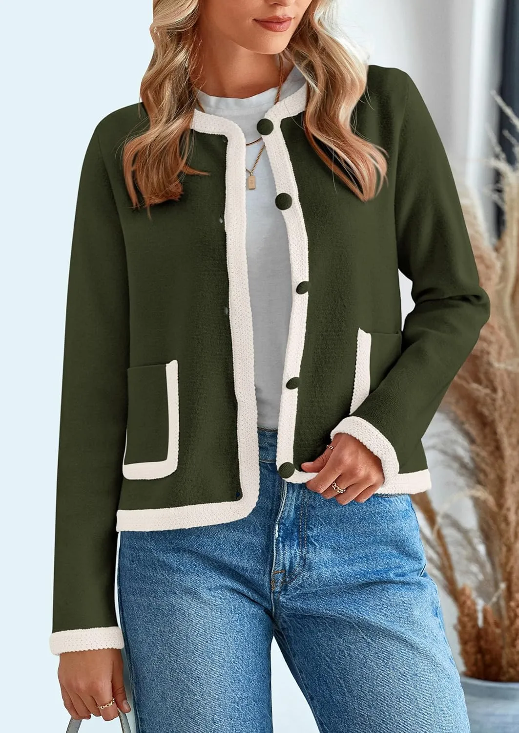 PRETTYGARDEN Women's Winter Trendy Button Down Open Front Cardigan Sweaters Knit Color Block Jackets Fall Fashion Clothes
