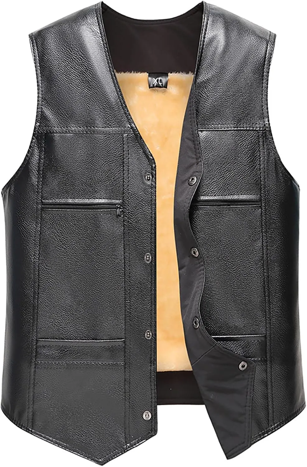 PU Leather Motorcycle Vest 2 Concealed Pockets Biker Vest Riding Club Coat for Men Punk Sleeveless Jacket With Velvet