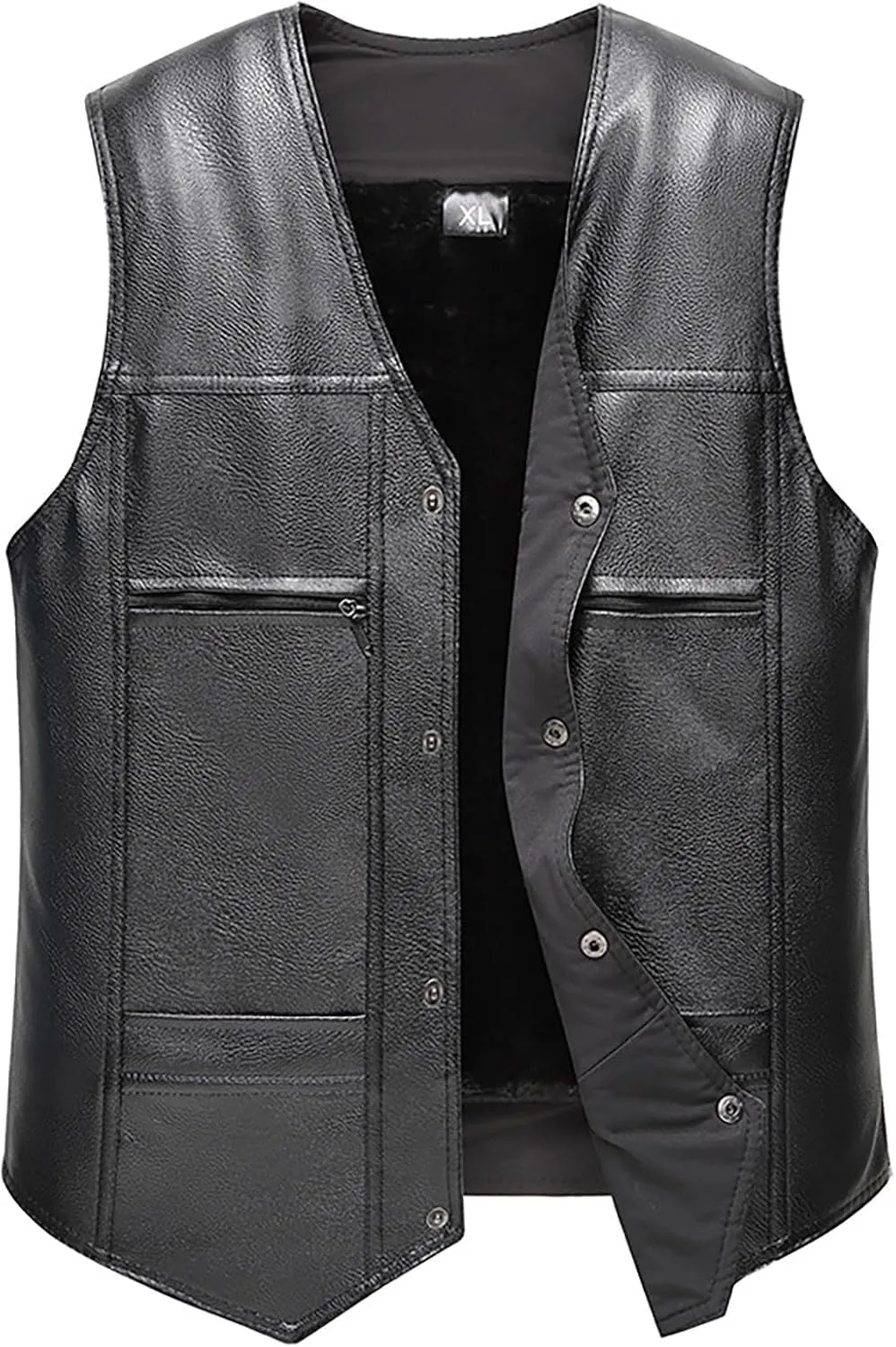 PU Leather Motorcycle Vest 2 Concealed Pockets Biker Vest Riding Club Coat for Men Punk Sleeveless Jacket With Velvet