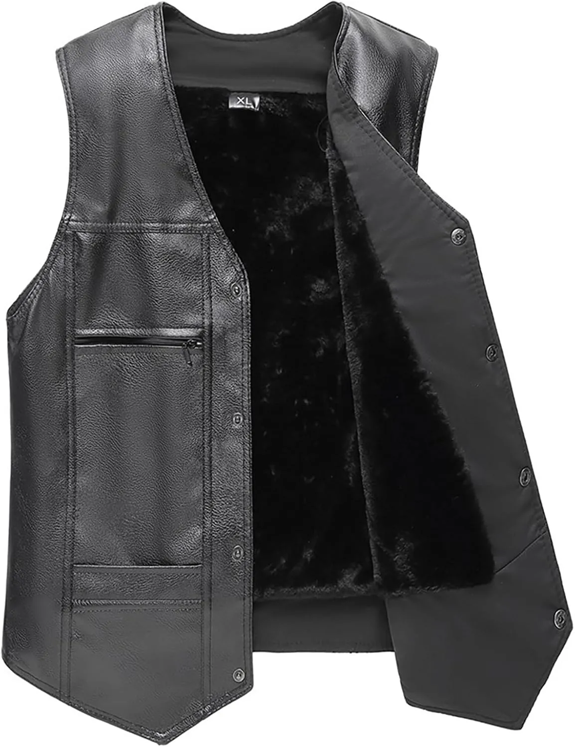 PU Leather Motorcycle Vest 2 Concealed Pockets Biker Vest Riding Club Coat for Men Punk Sleeveless Jacket With Velvet