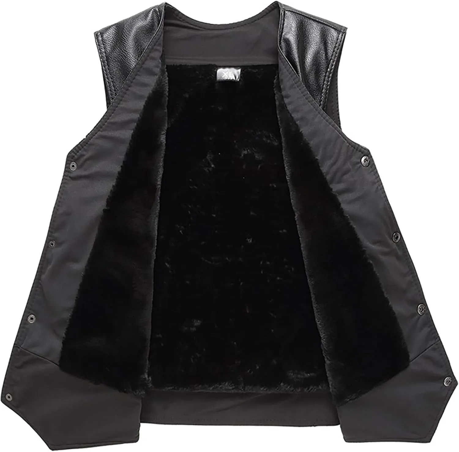 PU Leather Motorcycle Vest 2 Concealed Pockets Biker Vest Riding Club Coat for Men Punk Sleeveless Jacket With Velvet