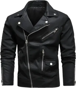 Pulcykp Mens Zipper Leather Jackets Winter Warm Casual Motorcycle PU Leather Jacket Biker Leather Coats
