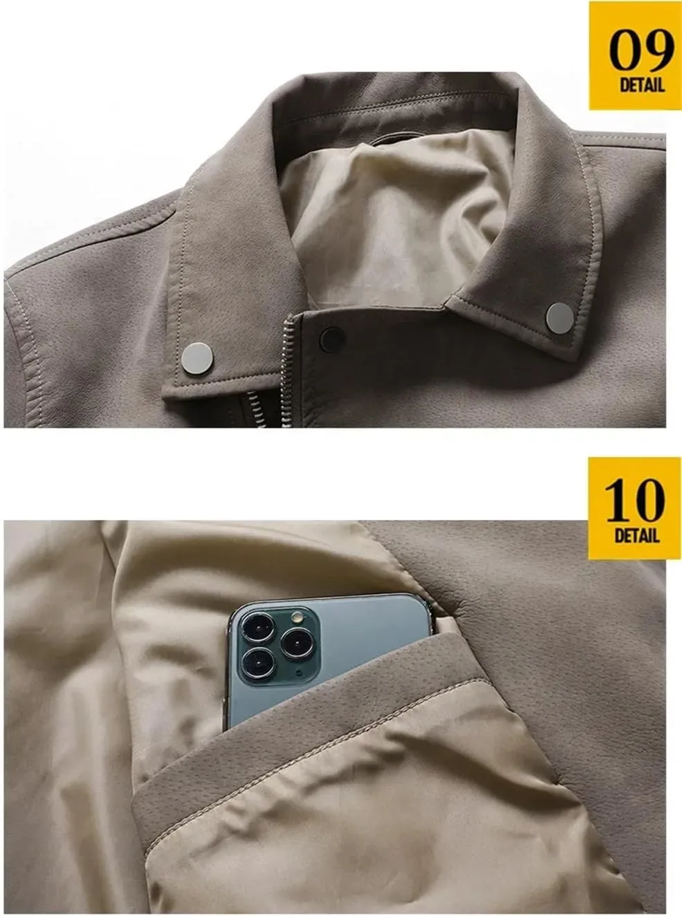 Pulcykp Mens Zipper Leather Jackets Winter Warm Casual Motorcycle PU Leather Jacket Biker Leather Coats