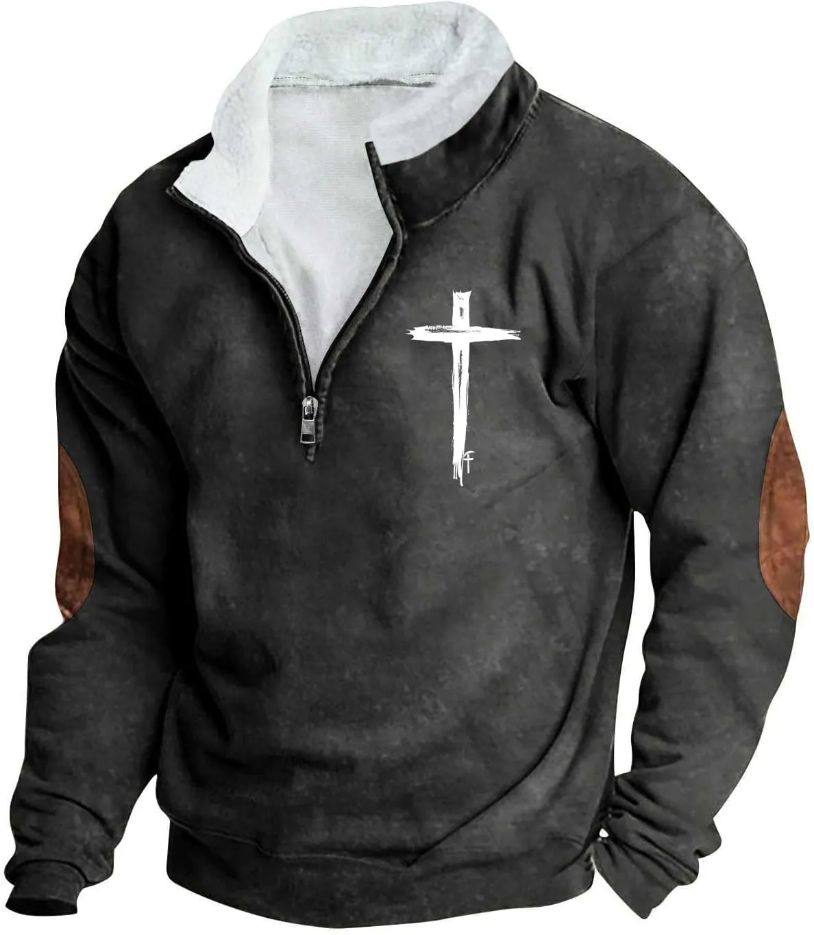 Quarter Zipper Sweatshirts for Men Fashion Grunge Hoodie Funny Cross Graphic Tops Pullover Fleece Hoodie Relaxed Fit