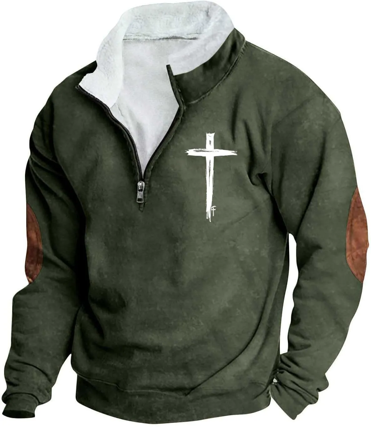 Quarter Zipper Sweatshirts for Men Fashion Grunge Hoodie Funny Cross Graphic Tops Pullover Fleece Hoodie Relaxed Fit