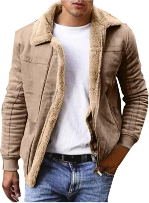 QWENTMTNTY Faux Leather Mens Jackets Casual Stylish Shearling Sherpa Leather Jacket Heavyweight Winter Thicken Bomber Coat