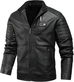 QWENTMTNTY Leather Jacket for Men Sherpa Shearling Faux Leather Bomber Jackets Motorcycle Zip Up Winter Jacket with Pockets