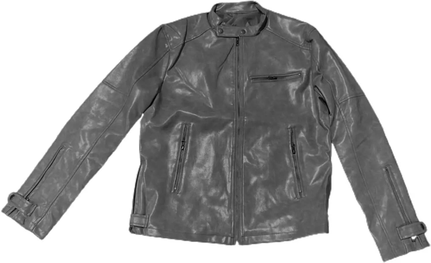 QWENTMTNTY Men Vintage Faux Leather Jacket Retro Fashion Zipper Leather Motorcycle Jacket Regular Fit Racer Coat Outerwear