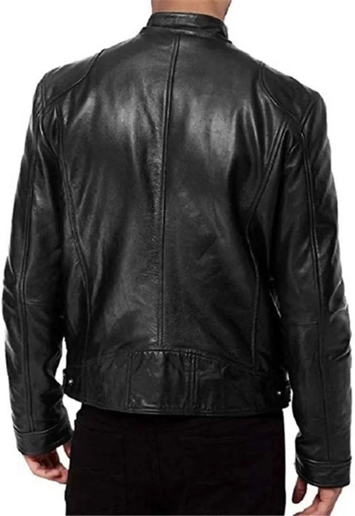QWENTMTNTY Mens Casual Fashion Faux Leather Biker Jacket Regular Fit Motocycle Moto Leather Jackets Outdoor Pleather Coats