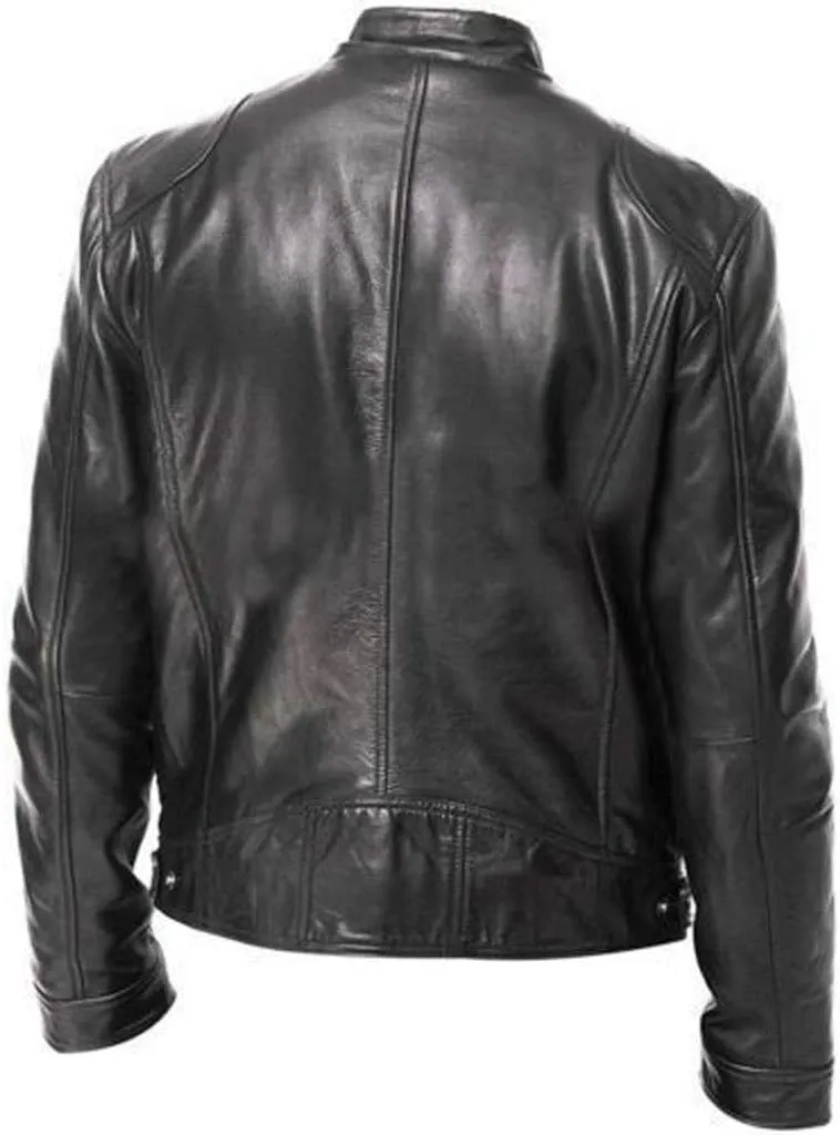 QWENTMTNTY Mens Casual Fashion Faux Leather Biker Jacket Regular Fit Motocycle Moto Leather Jackets Outdoor Pleather Coats