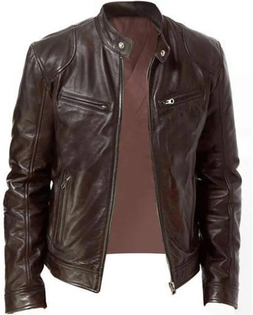 QWENTMTNTY Mens Casual Fashion Faux Leather Biker Jacket Regular Fit Motocycle Moto Leather Jackets Outdoor Pleather Coats