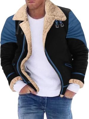 QWENTMTNTY Mens Leather Jacket Quarter Zip Sweater Men Faux Leather Flight Jacket Shearling Bomber Jackets Burgundy Jacket Men
