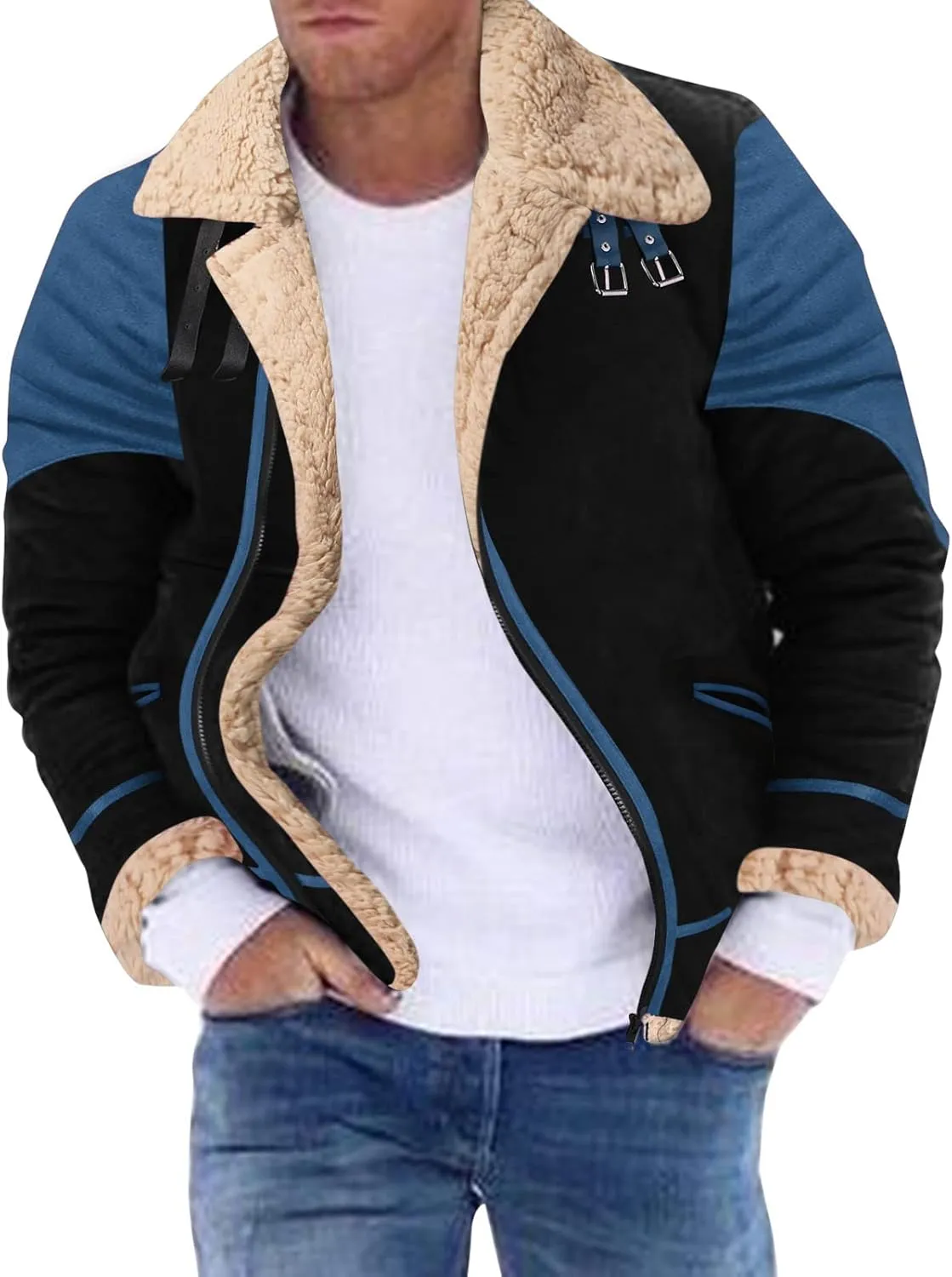 QWENTMTNTY Mens Leather Jacket Quarter Zip Sweater Men Faux Leather Flight Jacket Shearling Bomber Jackets Burgundy Jacket Men