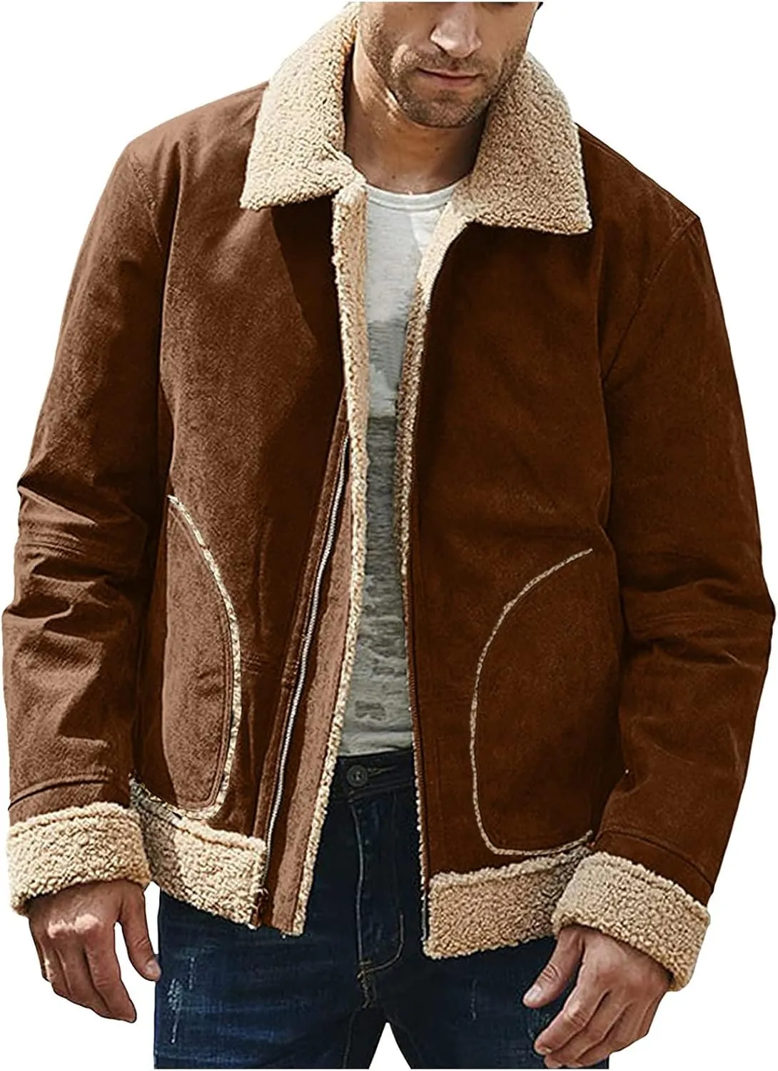 QWENTMTNTY Mens Sherpa Jacket Leather Black Leather Jacket Men Aztec Jackets for Men Green Bomber Jacket Men Cosplay for Men Leather Jacket