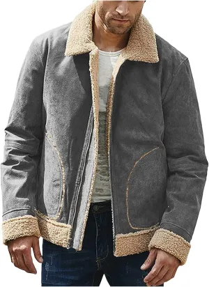 QWENTMTNTY Sherpa Jacket Men Flannel Mens Leather Bomber Jacket Mens Winter Clothes Heated Clothes for Men White Leather Jackets for Men