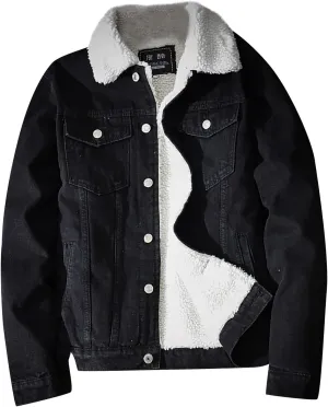 RTRDE Men's Lightweight Jackets Denim Sherpa Lined Jacket Winter Warm Coats Outwear Casual Jackets, L-6XL