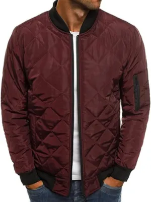 SHOPESSA Men's Winter Coat Casual Mock Neck Zip Up Down Jacket Padded Bomber Jacket Men Relaxed Fit Diamond Quilted Jackets