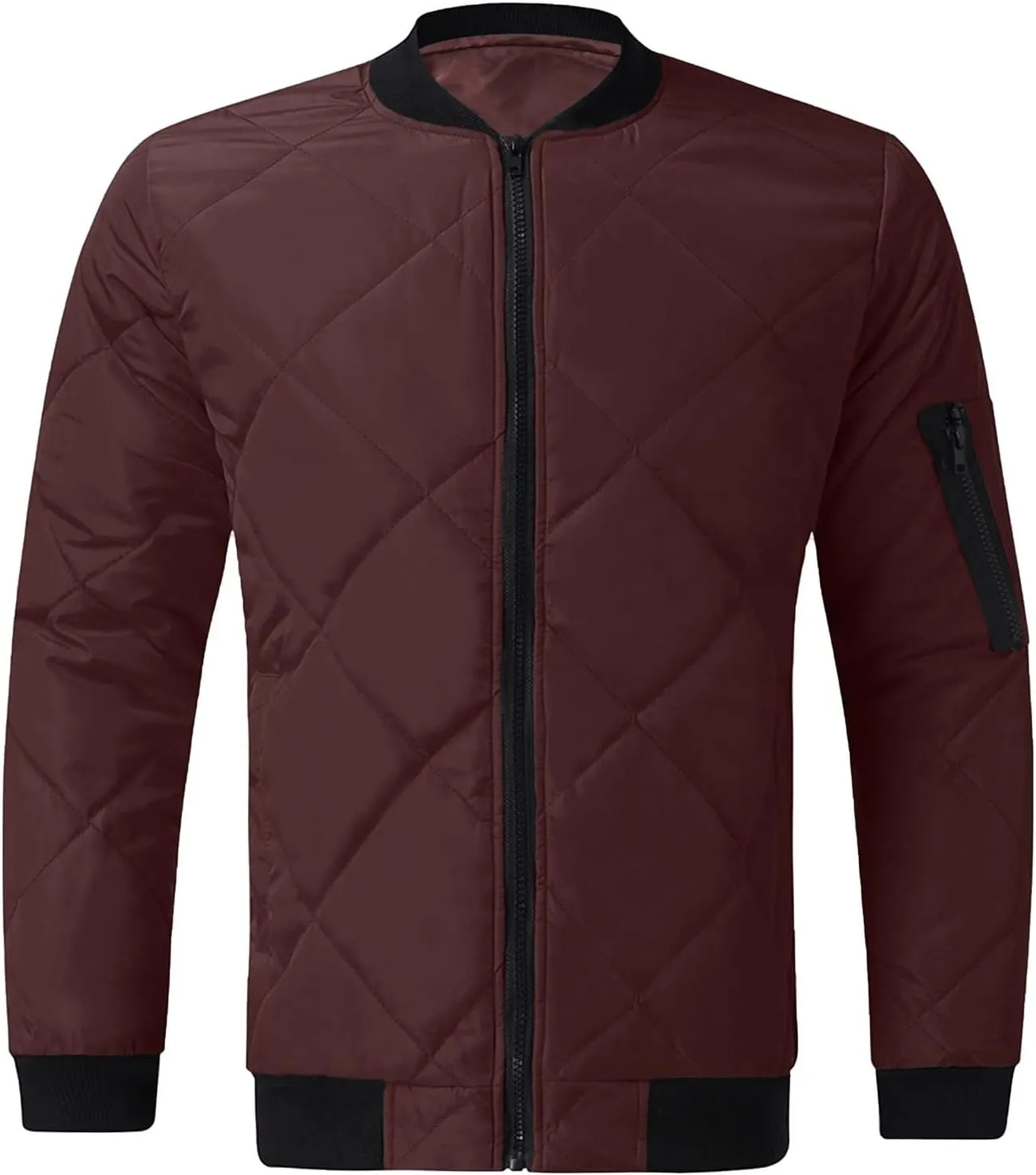 SHOPESSA Men's Winter Coat Casual Mock Neck Zip Up Down Jacket Padded Bomber Jacket Men Relaxed Fit Diamond Quilted Jackets