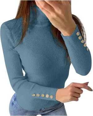 Slim Fit Sweaters for Women Turtle Neck Basic Top Warm Soft Blouse Long Sleeve Winter Pullover Solid Color Sweater