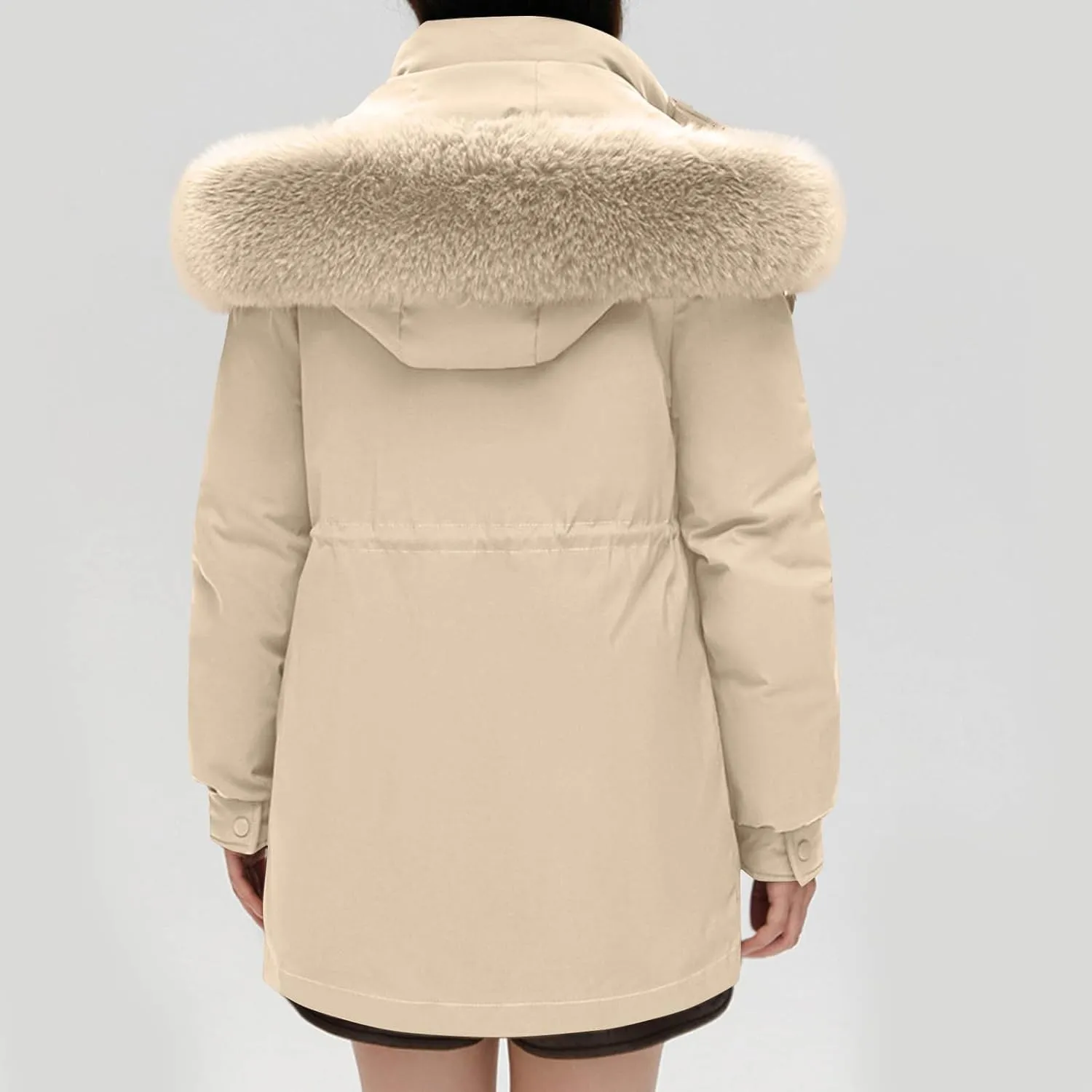 Snow Jackets for Women Winter Thermal Puffer Jacket Slim Fit Thickened Down Jackets Fuzzy Hooded Soild Parka Coats
