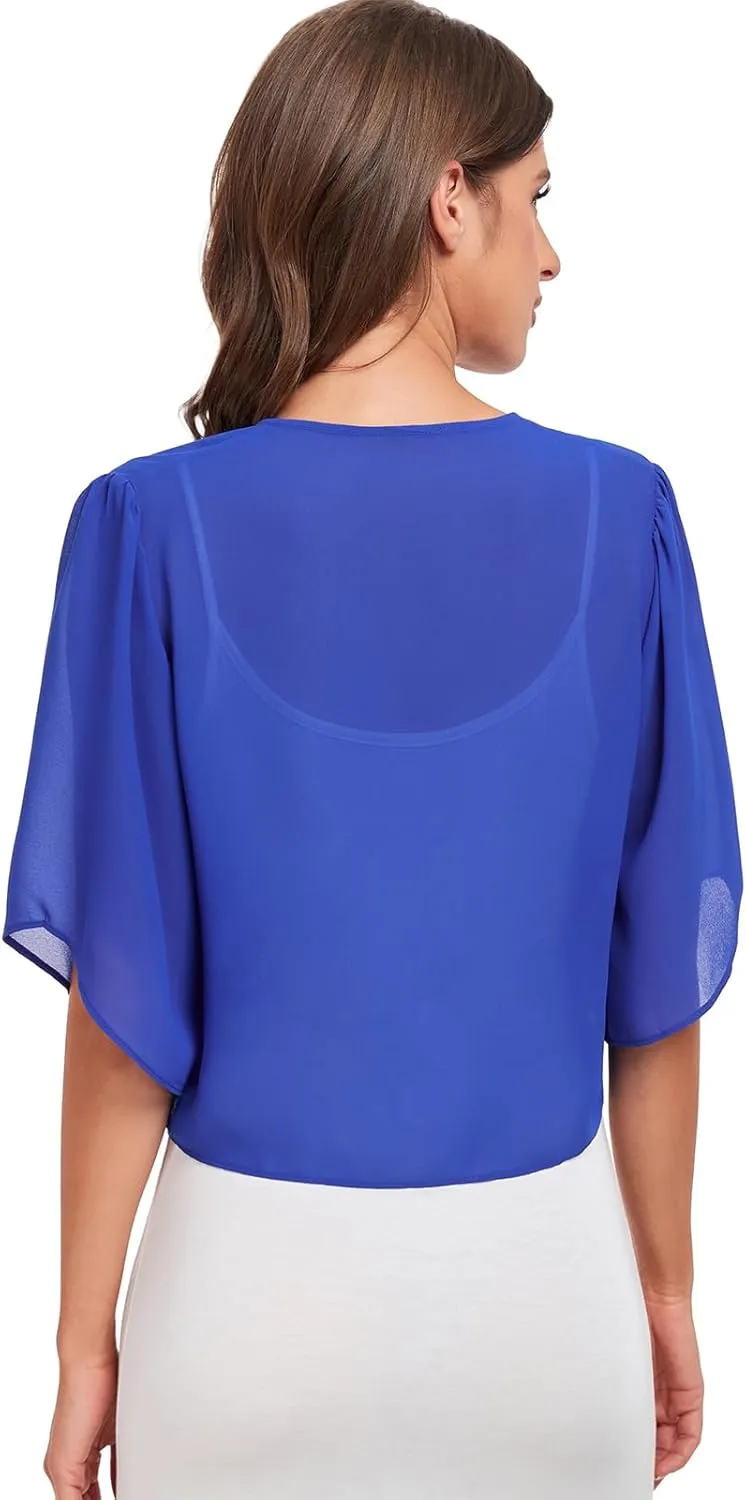 SURVODJA Womens Chiffon Cropped Cardigans Lightweight Sweaters Short Sleeve Bolero Shrugs for Dress