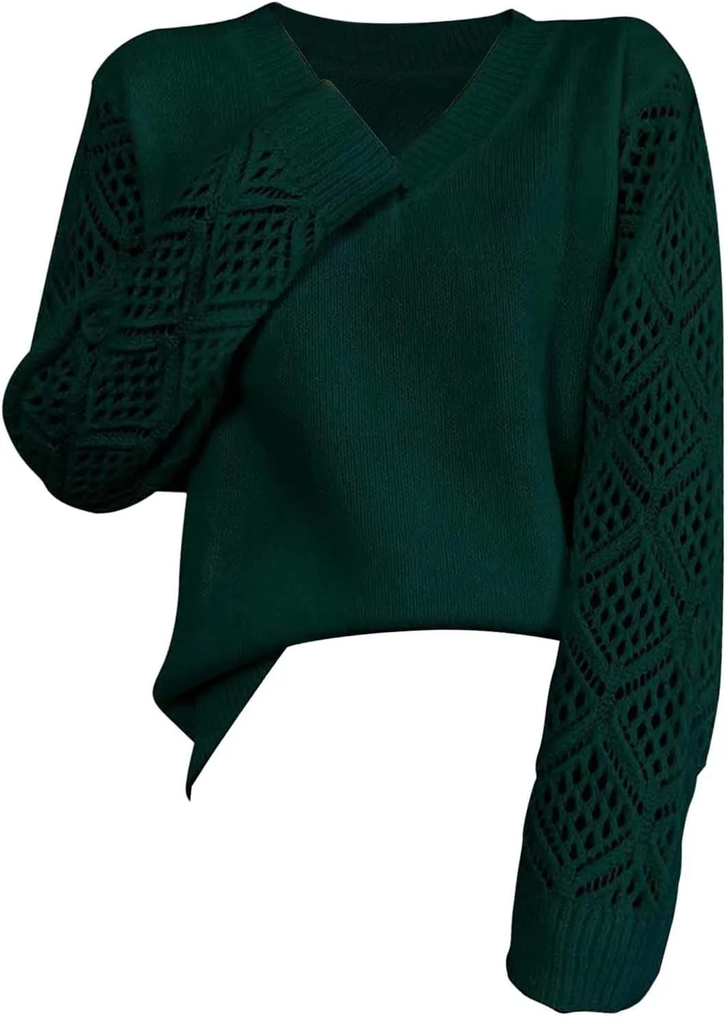 Sweater for Women Cable Knit Solid Color V Neck Long Sleeve Casual Soft Loose Fit Sweaters Tops
