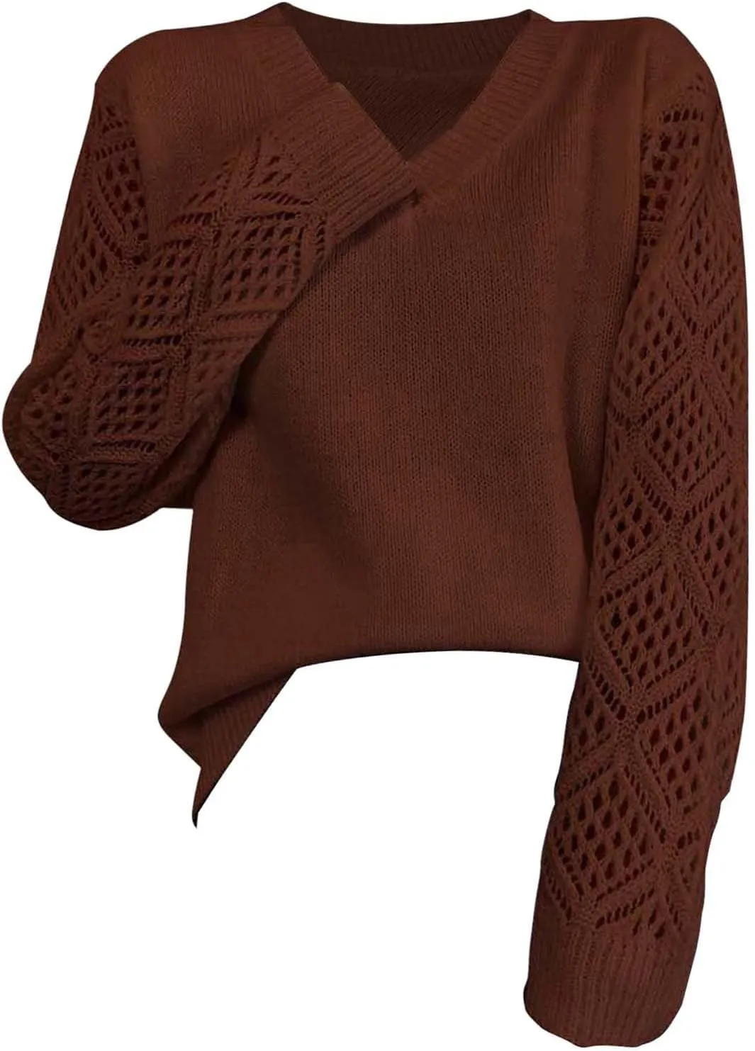 Sweater for Women Cable Knit Solid Color V Neck Long Sleeve Casual Soft Loose Fit Sweaters Tops