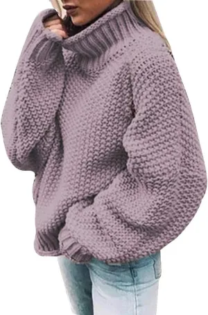 Sweater for Women Solid Long Sleeve Turtleneck Cable Knitted Casual Comfort Pullover Sweaters Fall Winter Warm Tops