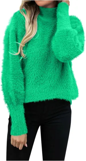 Sweaters for Women 2024 Winter Warm Turtleneck Oversized Long Sleeve Knit Sweater Casual Solid Color Pullover Tops