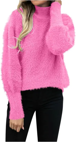 Sweaters for Women 2024 Winter Warm Turtleneck Oversized Long Sleeve Knit Sweater Casual Solid Color Pullover Tops